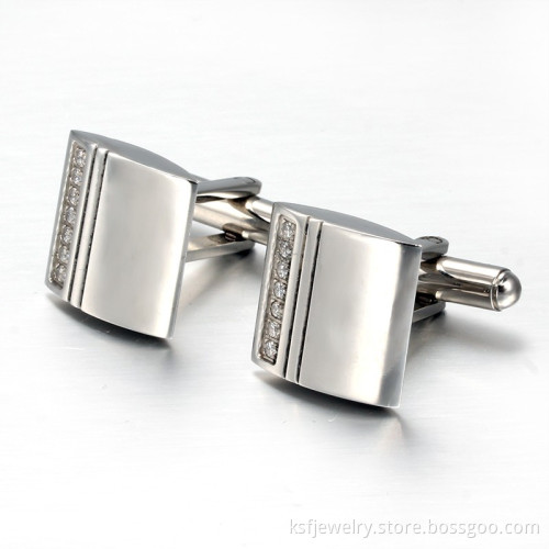 Top sale 316l stainless steel crystal mens cufflink wholesale 2015
